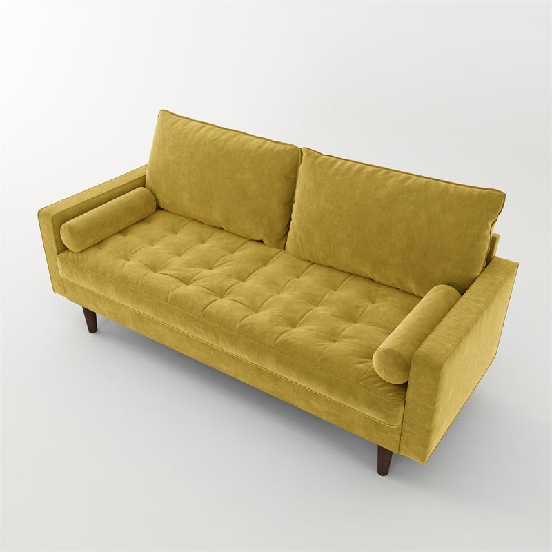 Kingway Furniture Velvet Genoa Living Room Sofa In Goldenrod | Cymax ... pertaining to Kingway Furniture Almor Velvet Living Room Sofa, Goldenrod