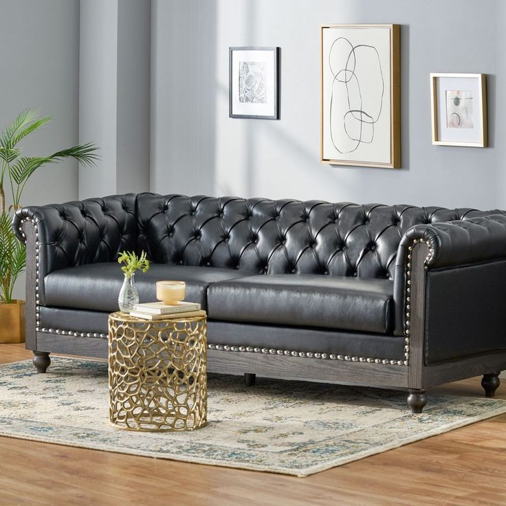 Kinzie Chesterfield Tufted 3 Seater Sofa With Nailhead Trim | Sofa ... with regard to Kinzie Chesterfield Tufted 3 Seater Sofa With Nailhead Trim, Cognac, Pu