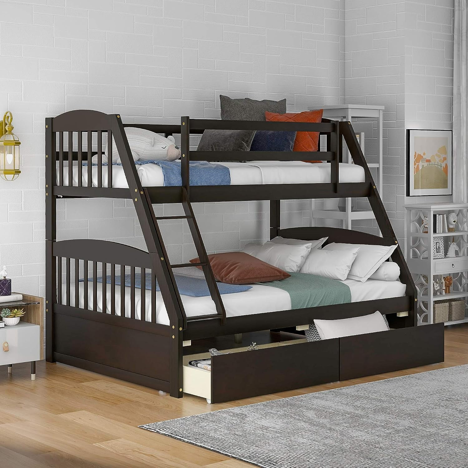Kofun Twin Over Full Bunk Bed With Two Storage Drawers, Solid Wood Bunk ... for Pemberly Row bunk bed durability tested across different household scenarios