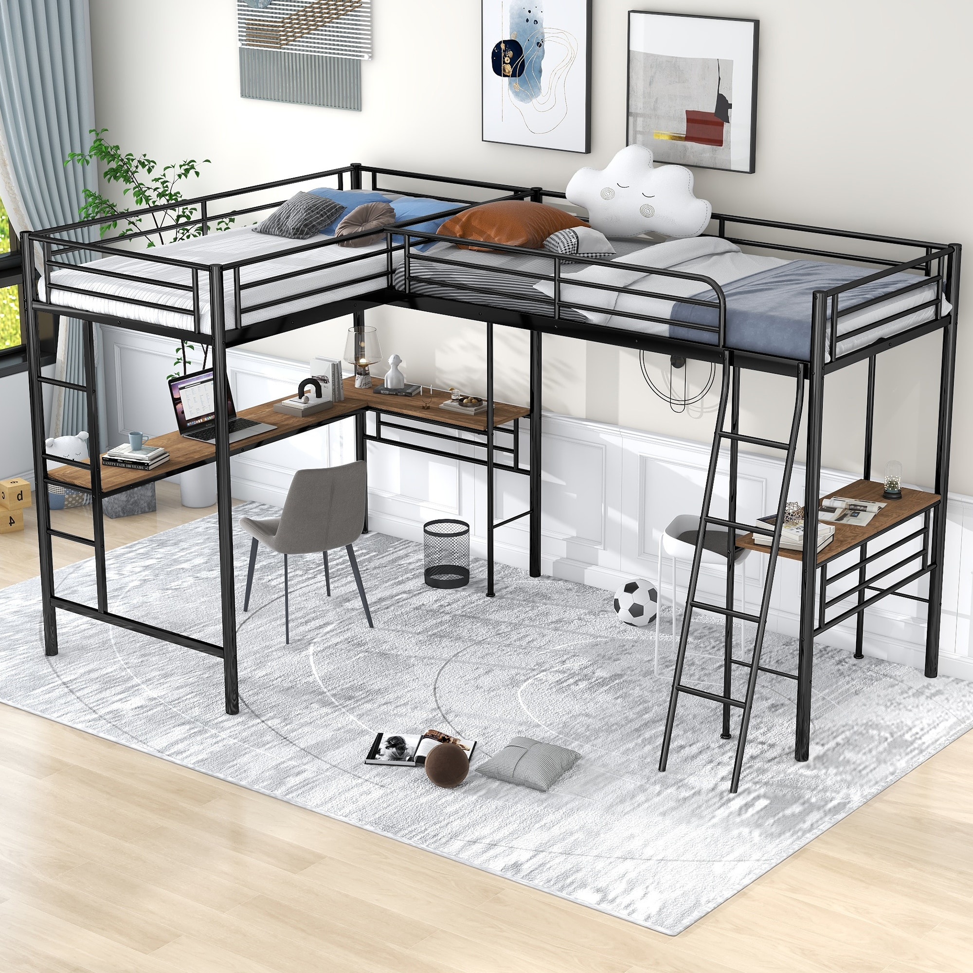 L-Shaped Twin Over Full Metal Bunk Bed With Built-In Desk - On Sale ... inside Maximizing Small Spaces with L-Shaped Twin Over Full Bunk Bed Setups