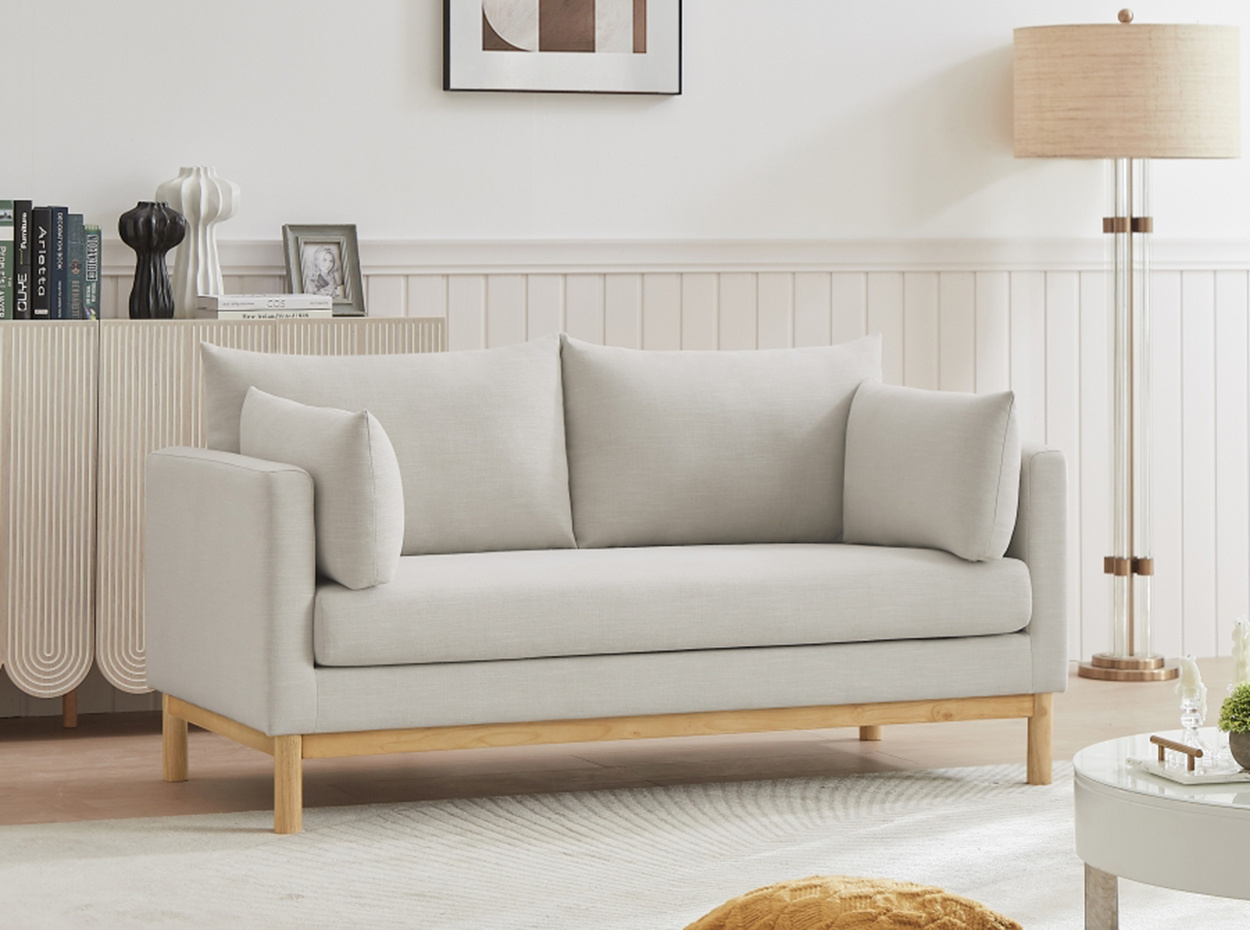 Langham Linen Textured Fabric Sofa By Meridian - Mig Furniture in Langham Linen Textured Fabric Upholstered Sofa, Black