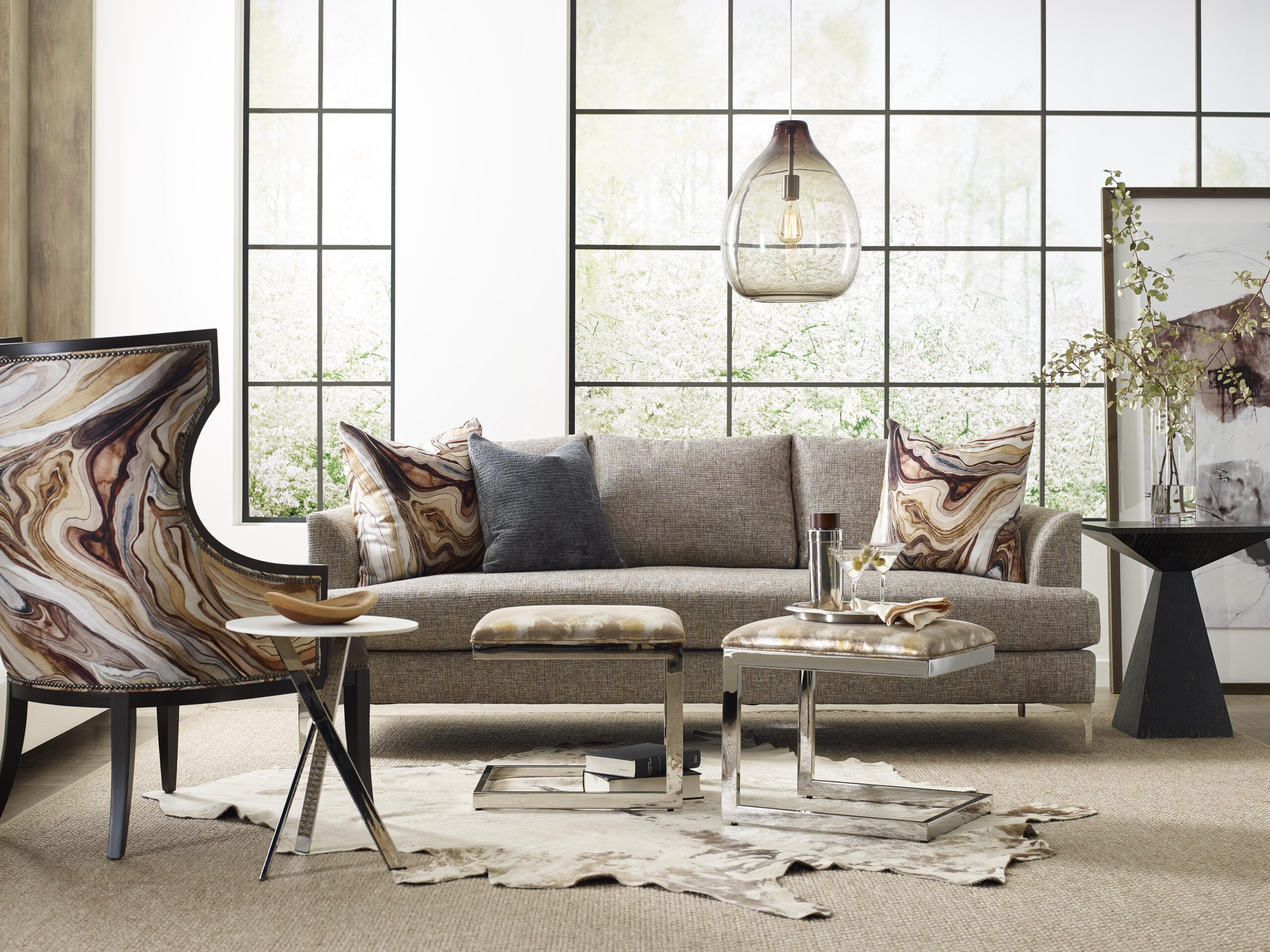 Lauren Chrome Bench Cushion Sofa 2341 - Massoud Furniture with Lauren Sofa Bronze