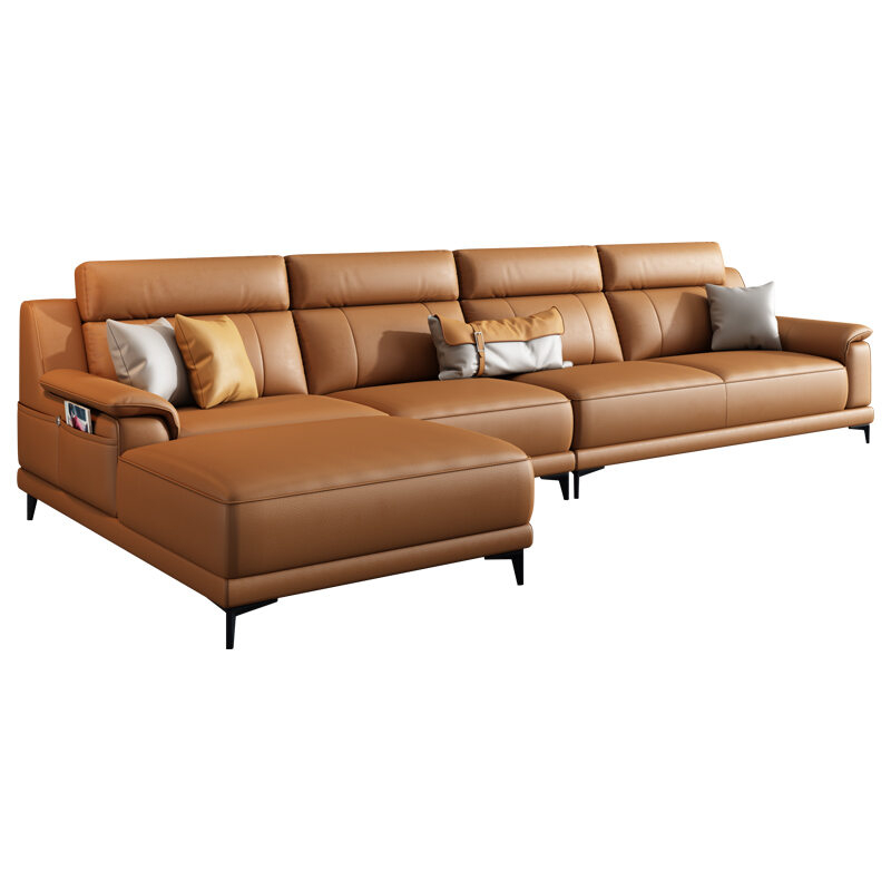 Leather Sofa Italian Style Minimalist Living Room Leather First Layer ... for Leather Sofa Italian Style, First Layer Yellow Cowhide, Leather-Brown Three Seat Sofa 109X40.5X31.5/37"