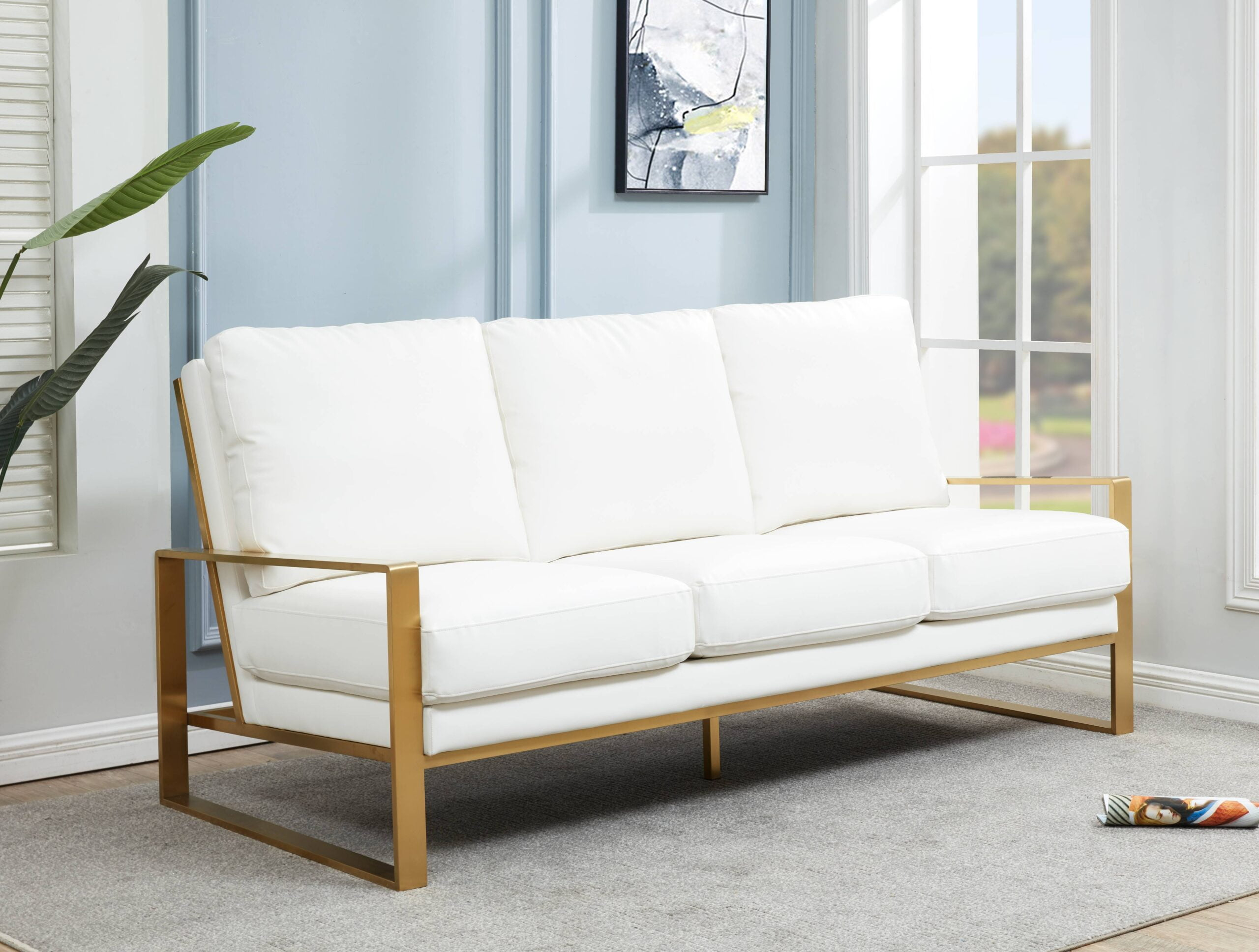 Leisuremod Jefferson Modern Leather 3 Seater Sofa With Gold Frame ... pertaining to Exploring the Evolution of Leather Furniture Through Design Innovation