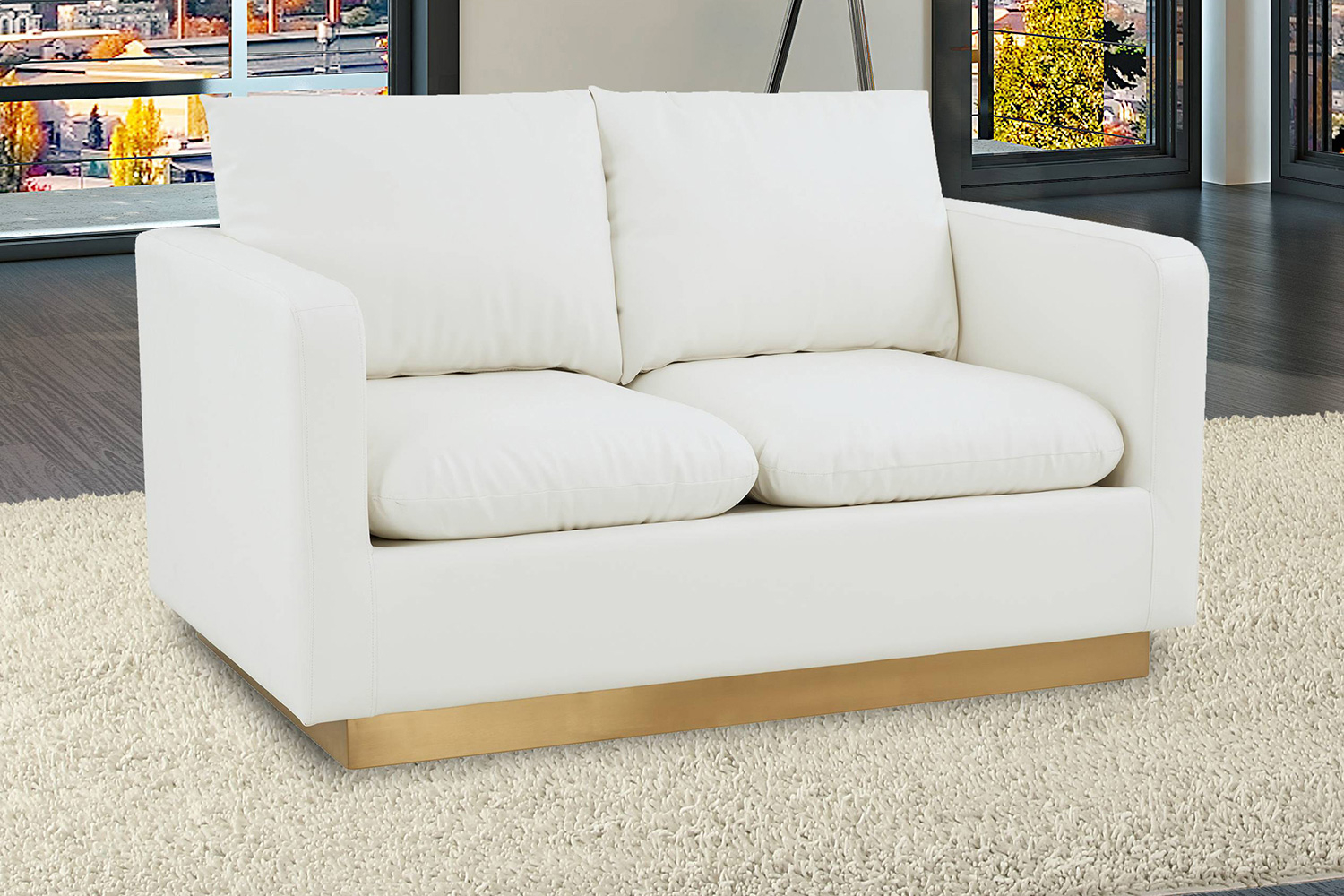 Leisuremod™ Nervo Modern Mid-Century Upholstered Leather Loveseat With ... throughout Leisuremod Nervo Modern Leather Sofa With Gold Base, White