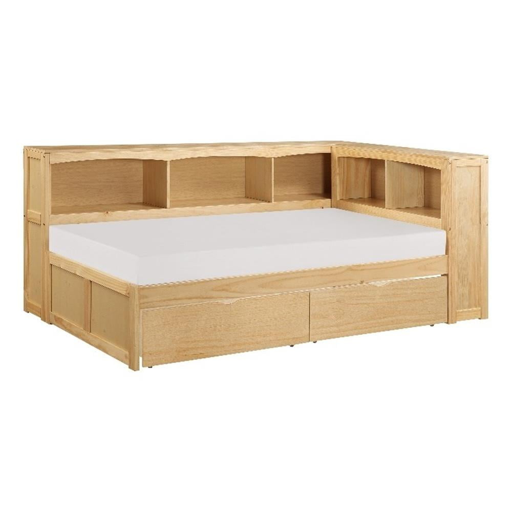 Lexicon Contemporary Twin Bookcase Corner Bed With Storage Boxes In ... within Understanding the Benefits of Natural Pine in Modern Bunk Bed Design