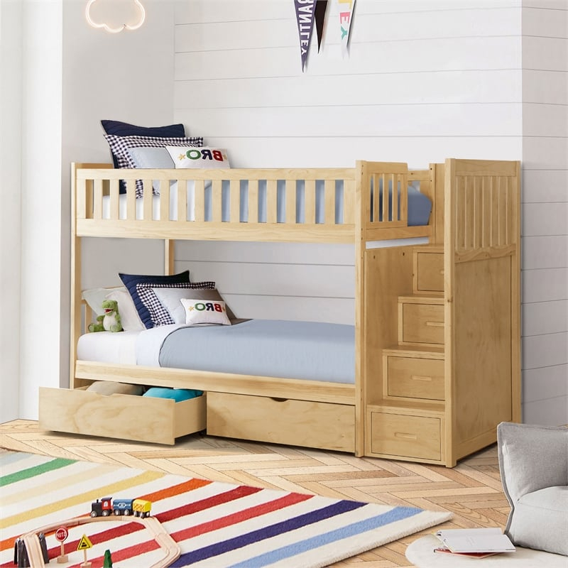 Lexicon Contemporary Twin/Twin Step Bunk Bed With Storage Boxes In ... inside Understanding the Benefits of Natural Pine in Modern Bunk Bed Design