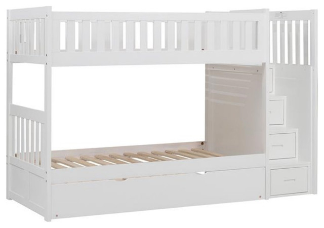 Lexicon Galen Reversible Step Storage Wood Bunk Bed With Trundle Bed In ... for Lexicon Galen Reversible Step Storage Wood Bunk Bed With Trundle Bed In White