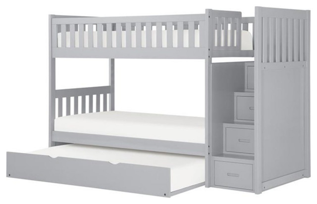 Lexicon Orion 97" Reversible Step Storage Wood Bunk Bed With Trundle In ... within Designing smart storage solutions for children's bedroom furniture