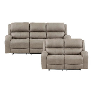 Lexicon Pagosa 2-Piece Polished Microfiber Reclining Sofa Set In Brown ... for Callan Contemporary Microfiber Recliner Sofa Beige