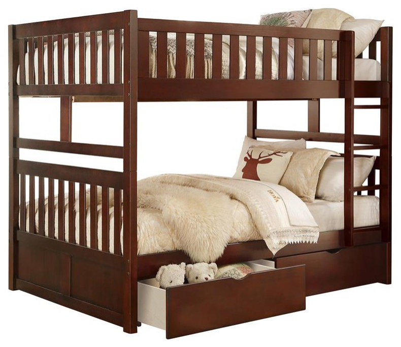 Lexicon Rowe Wood Twin Over Twin Bunk Bed With Storage Boxes In Dark ... for Understanding the Benefits of Natural Pine in Modern Bunk Bed Design