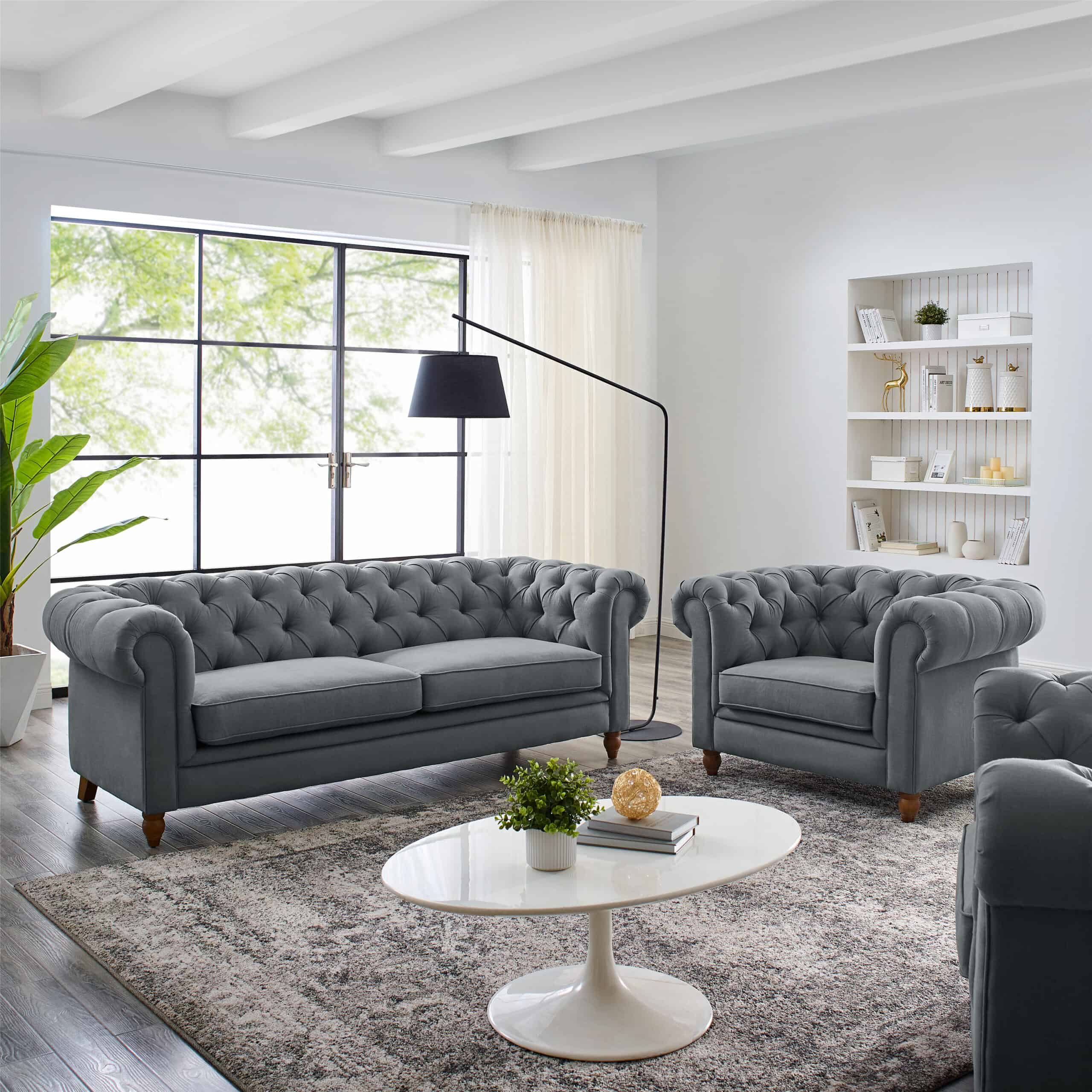 Linen Fabric Chesterfield Sofa | Baci Living Room for Gewnee Chesterfield Sofa Beige Linen Fabric