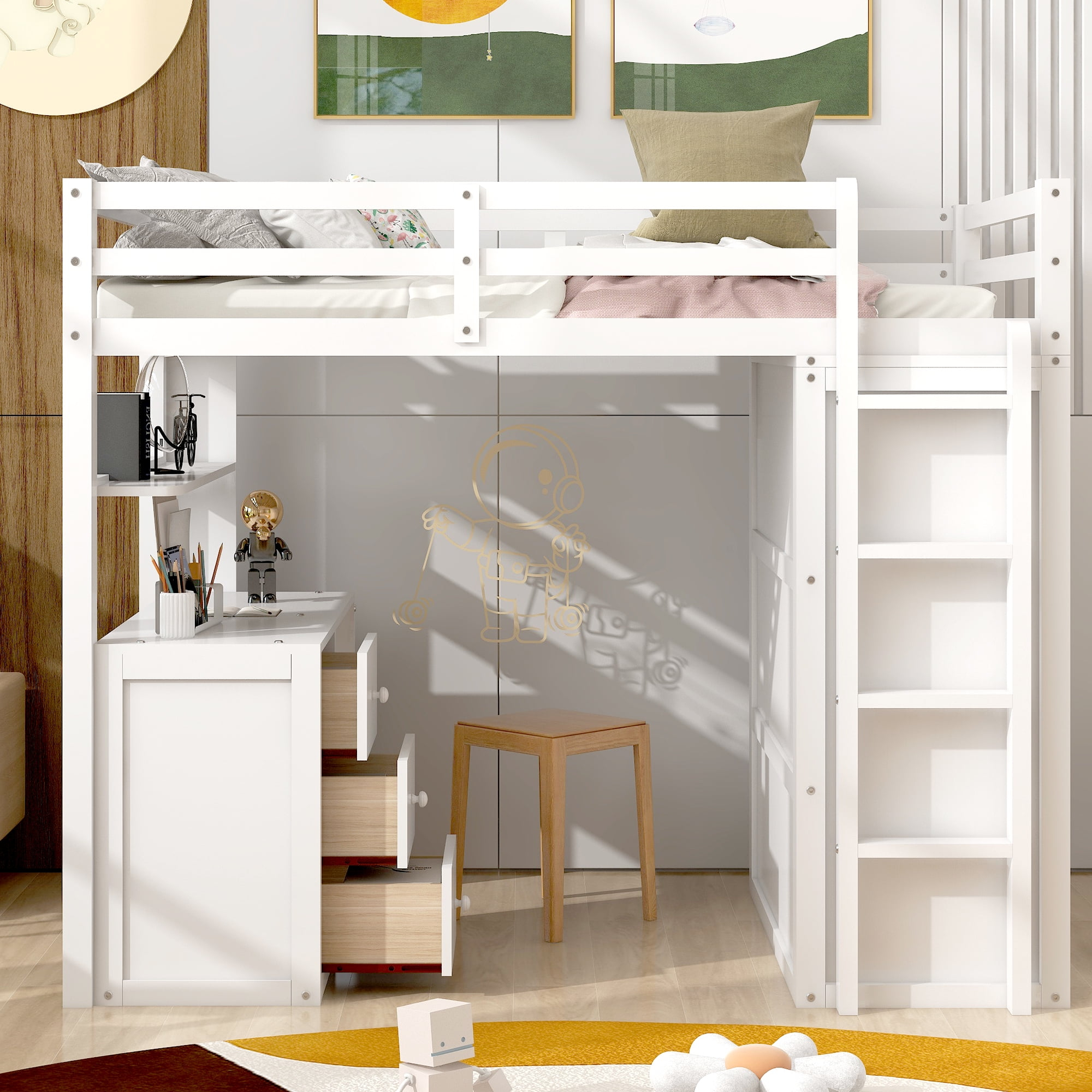 Loft Bed With Drawers, Desk And Wardrobe, Modern Twin Size Loft Bed ... with How to Maximize Small Spaces with Multi-Functional Bedroom Furniture