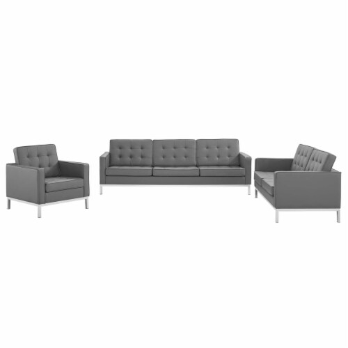 Loft Tufted Upholstered Faux Leather 3 Piece Set Silver Gray, 1 - Kroger inside The Art of Selecting the Right Loft Tufted Upholstered Faux Leather Sofa for Your Space