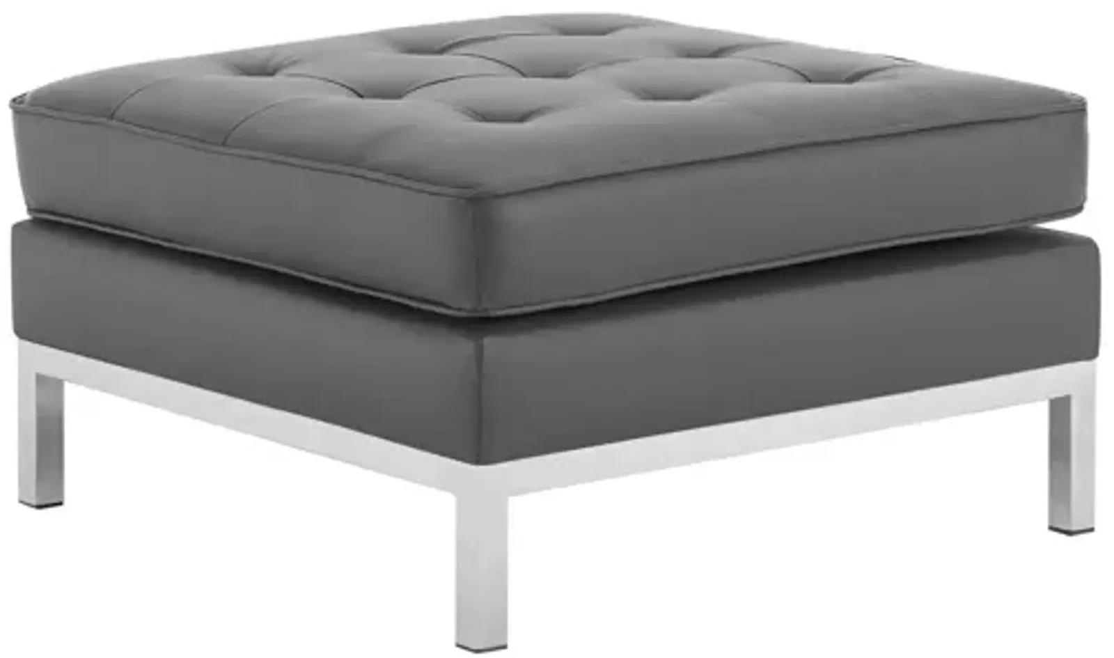 Loft Tufted Upholstered Faux Leather Ottoman In Silver Gray By Gardner ... pertaining to The Art of Selecting the Right Loft Tufted Upholstered Faux Leather Sofa for Your Space