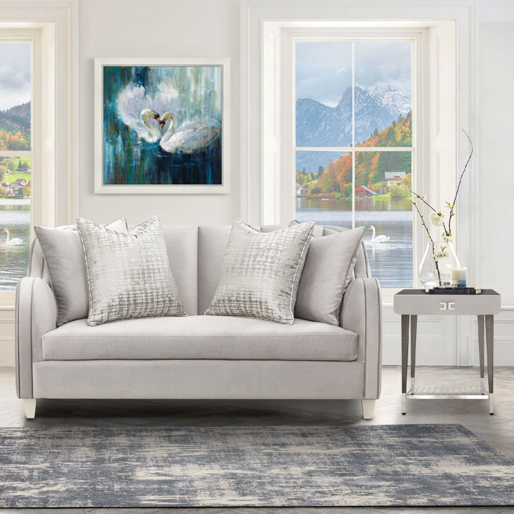 Loveseat Slate Roxbury Collection By Michael Amini N9006825-Steel-220 inside Roxbury Park Velvet Sofa - Steel/Slate