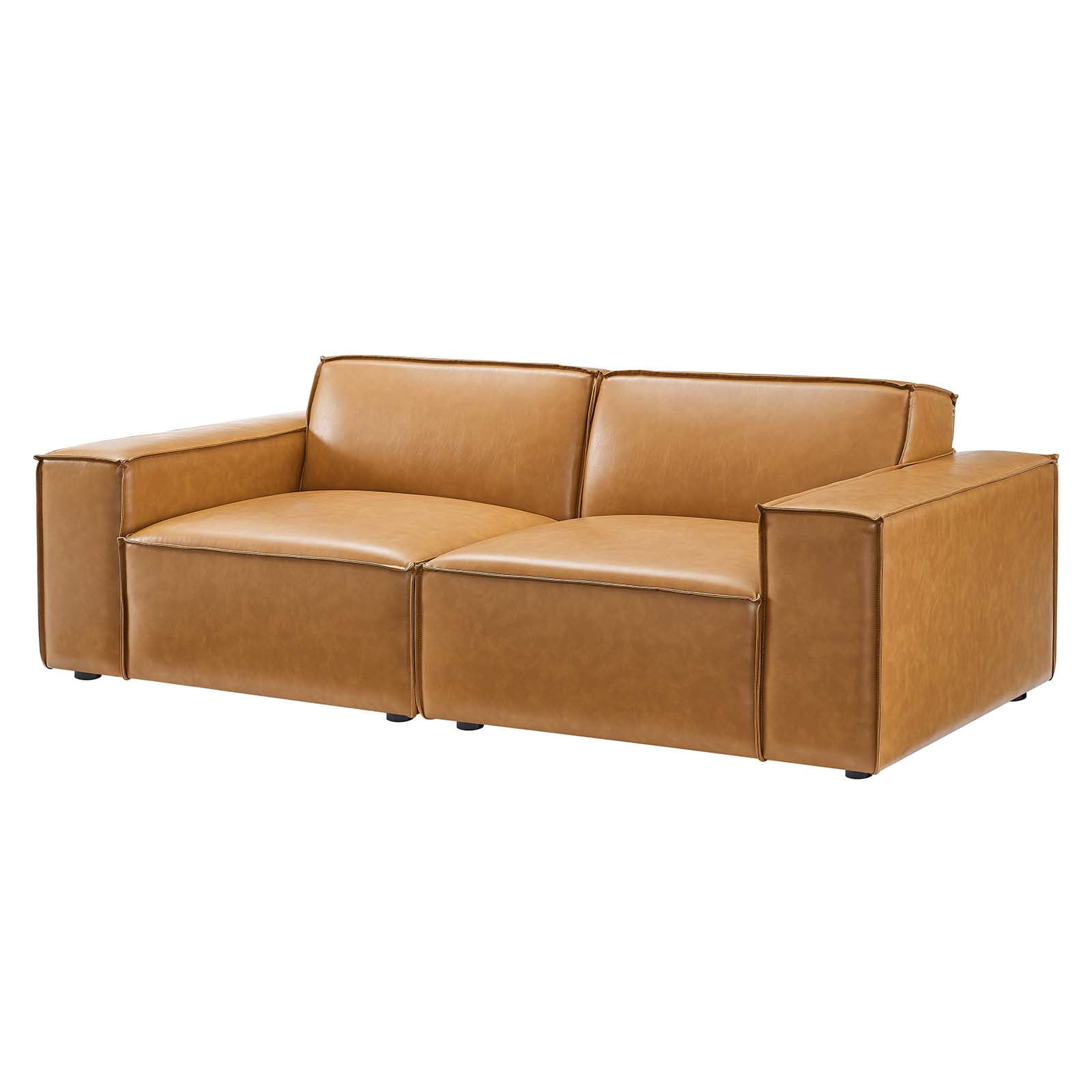 Loveseat Sofa, Faux Vegan Leather, Tan, Modern Contemporary Urban ... throughout Sofa, Leather, Tan, Modern, Living Lounge Room Hotel Lobby Hospitality