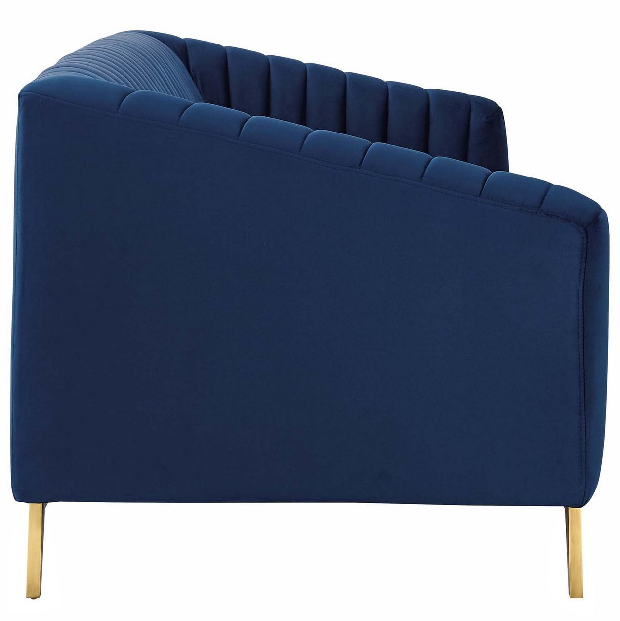 Marina Vertical Channel Tufted Performance Velvet Sofa In Navy (Eei ... within Understanding the Art of Tufted Velvet Upholstery in Modern Living Spaces