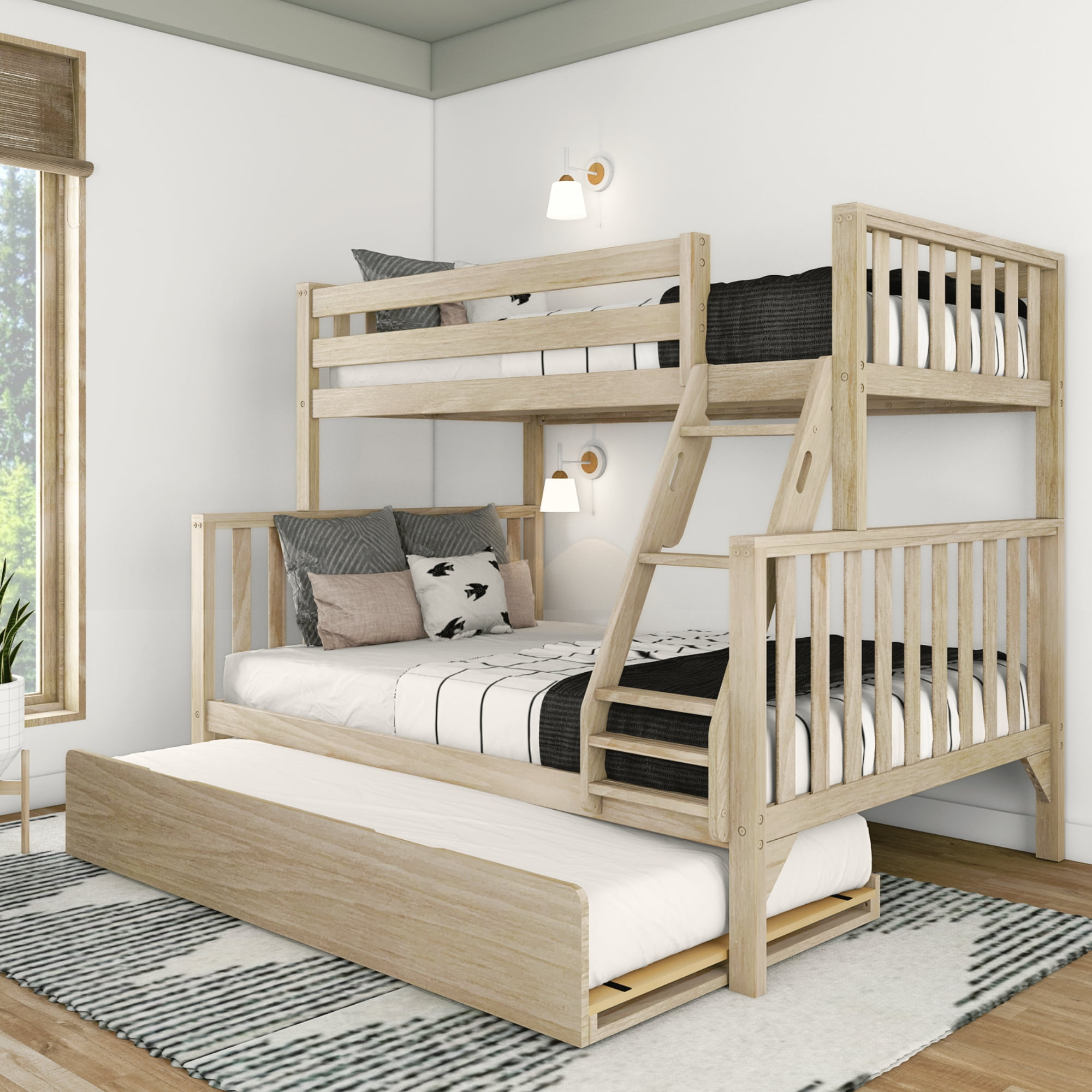 Max & Lily Bunk Bed Twin Over Full Size With Trundle, Solid Wood ... inside Maximizing Bedroom Functionality with Daphne Bunk Bed Systems