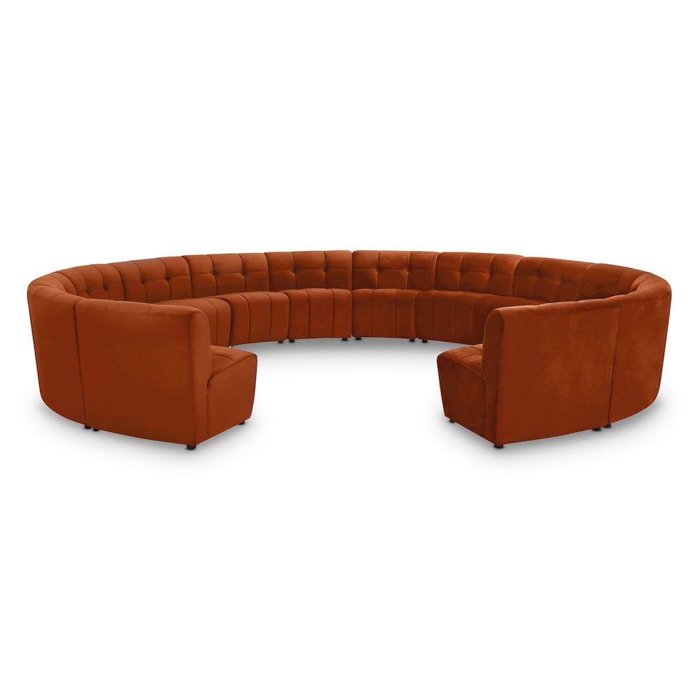 Meridian Furniture Limitless Cognac Velvet Modular 14 Piece Sectional ... inside Limitless Velvet Upholstered 3-Piece Modular Sectional, Cognac
