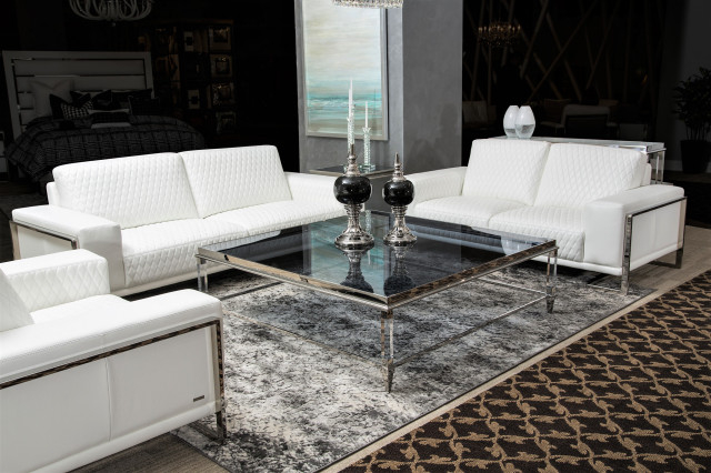 Mia Bella Gianna Leather Sofa, White/Stainless Steel - Contemporary ... inside The art of maintaining luxury leather upholstery in modern homes