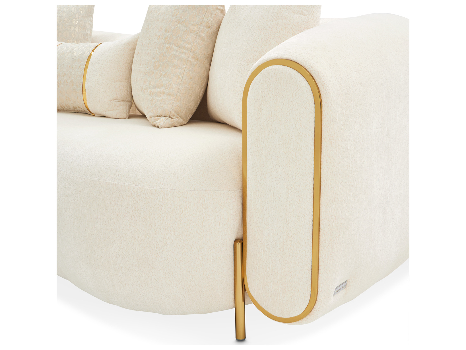 Michael Amini Sassani Gold Upholstered Loveseat | Aiclfrssni825Cpe806 throughout Sassani Chenille Sofa, Crepe/Gold