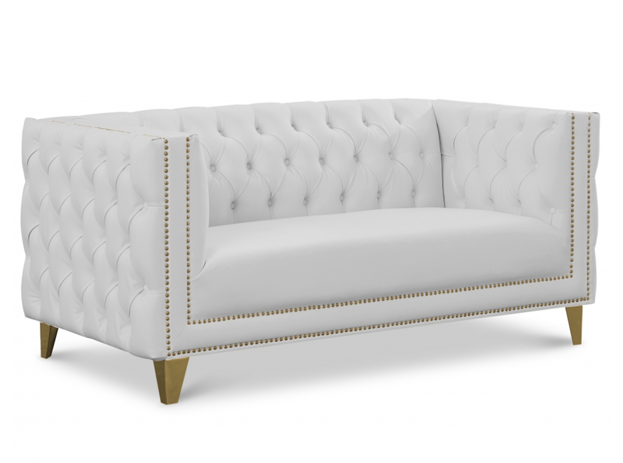 Michelle Vegan Leather Sofa By Meridian - Mig Furniture pertaining to Michelle Fabric Upholstered Chair, Gold Iron Legs, White, Vegan Leather, Sofa