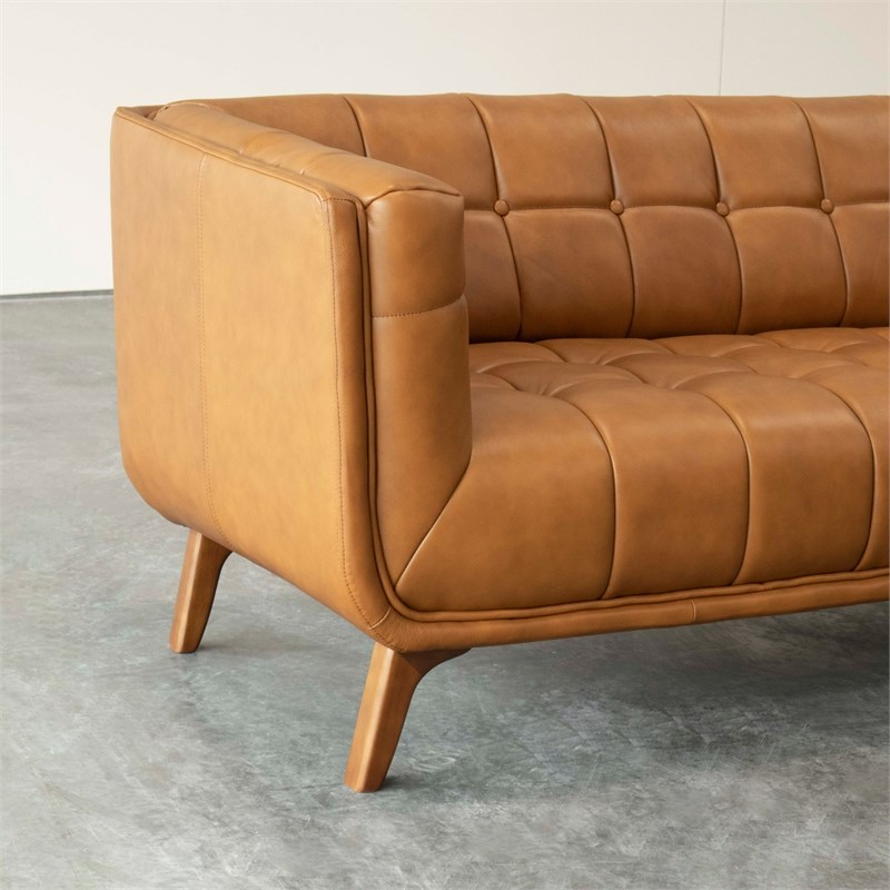 Mid Century Modern Allen Tan Full Grain Leather Sofa 84" - Ash0428 with regard to The Artisan Craftsmanship Behind Mid-Century Sofa Construction and Materials