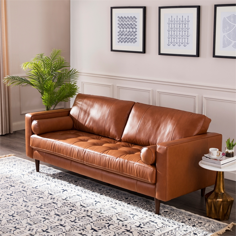 Mid Century Modern Leather Sofa Set | Cabinets Matttroy with regard to Beckwith Mid Century Modern Camel Leather Cushion Back Sofa 94"