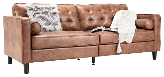 Mid-Century Sofa Couch, Tufted Synthetic Suede Fabric - Transitional ... intended for Mid-Century Sofa Couch, Tufted Synthetic Suede Fabric