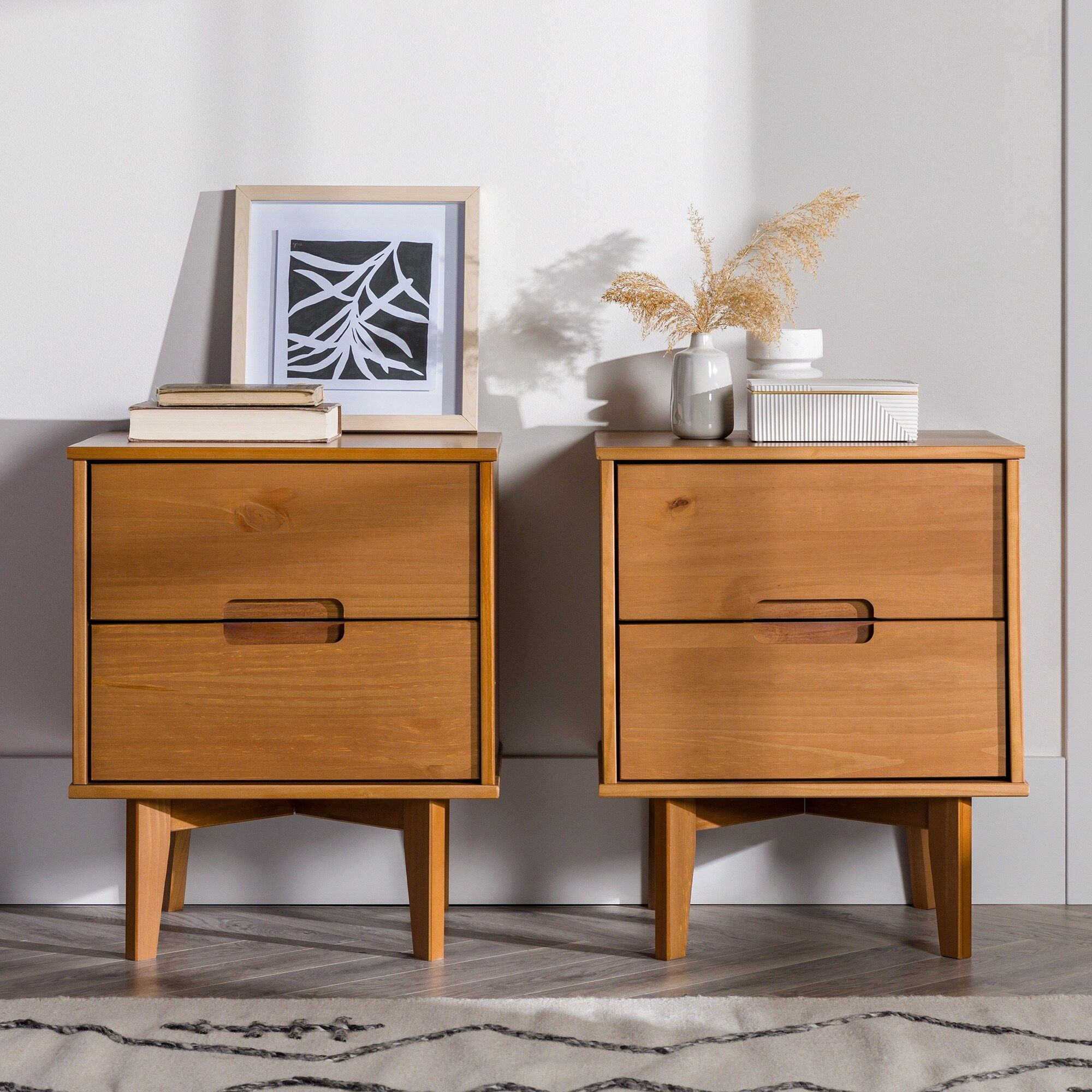 Middlebrook Mid-Century Solid Wood 2-Drawer Nightstand, Set Of 2 ... with regard to Ren 2-Drawer Nightstand, Contemporary Aged Natural Finish On Solid Wood