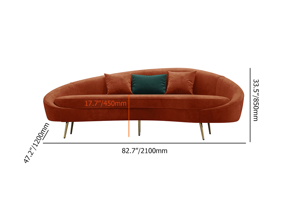 Modern 2100Mm Bronze Velvet Curved Sofa 3-Seater Sofa Toss Pillow ... for Modern Velvet Curved Sofa 3-Seater Sofa Toss Pillow Included, Bronze, Medium