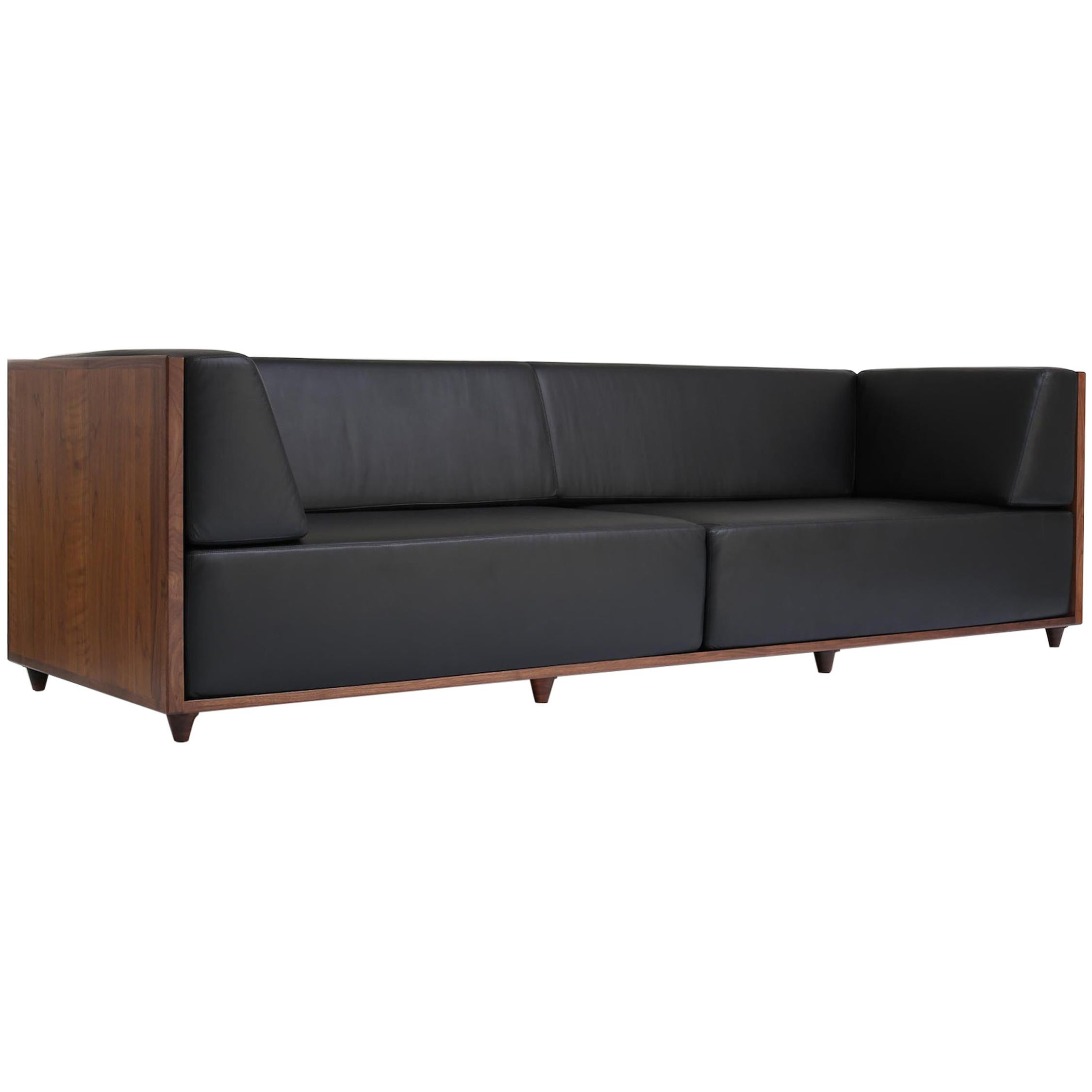 Modern Black Leather Sofa | Baci Living Room throughout Black Walnut Solid Wood Leather Sofa, Oil Wax Leather- 2.4M Three Seat Sofa 94.5X34.5X34.7"