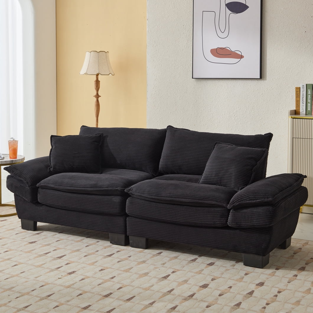 Modern Corduroy Sofa Sleeper Couch Loveseat Sofa With 2 Pillows And ... in Small Down Filled Sofa, Corduroy-Ginger Double Sofa 59.1X35.4X32.7"
