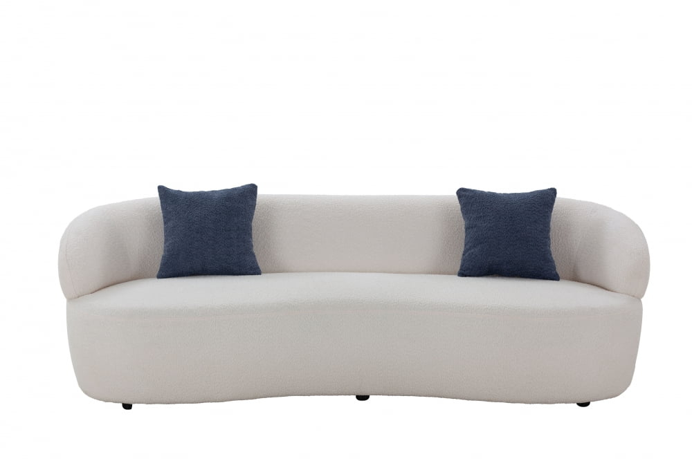 Modern Curved Sofa Couch,Mid-Century Curved Backrest Upholstered Sofa,3 ... in Centaurnoah 83.5" Wide 3 Seater Sofa, Boucle/Linen Upholstery, Black Boucle