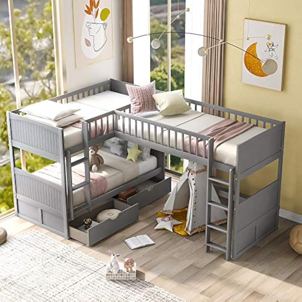 Modern Solid Wood Twin Size Bunk Bed Dengan Loft Bed Indonesia | Ubuy with Modern & Contemporary Grey Finished Wood Twin Size Bunk Bed