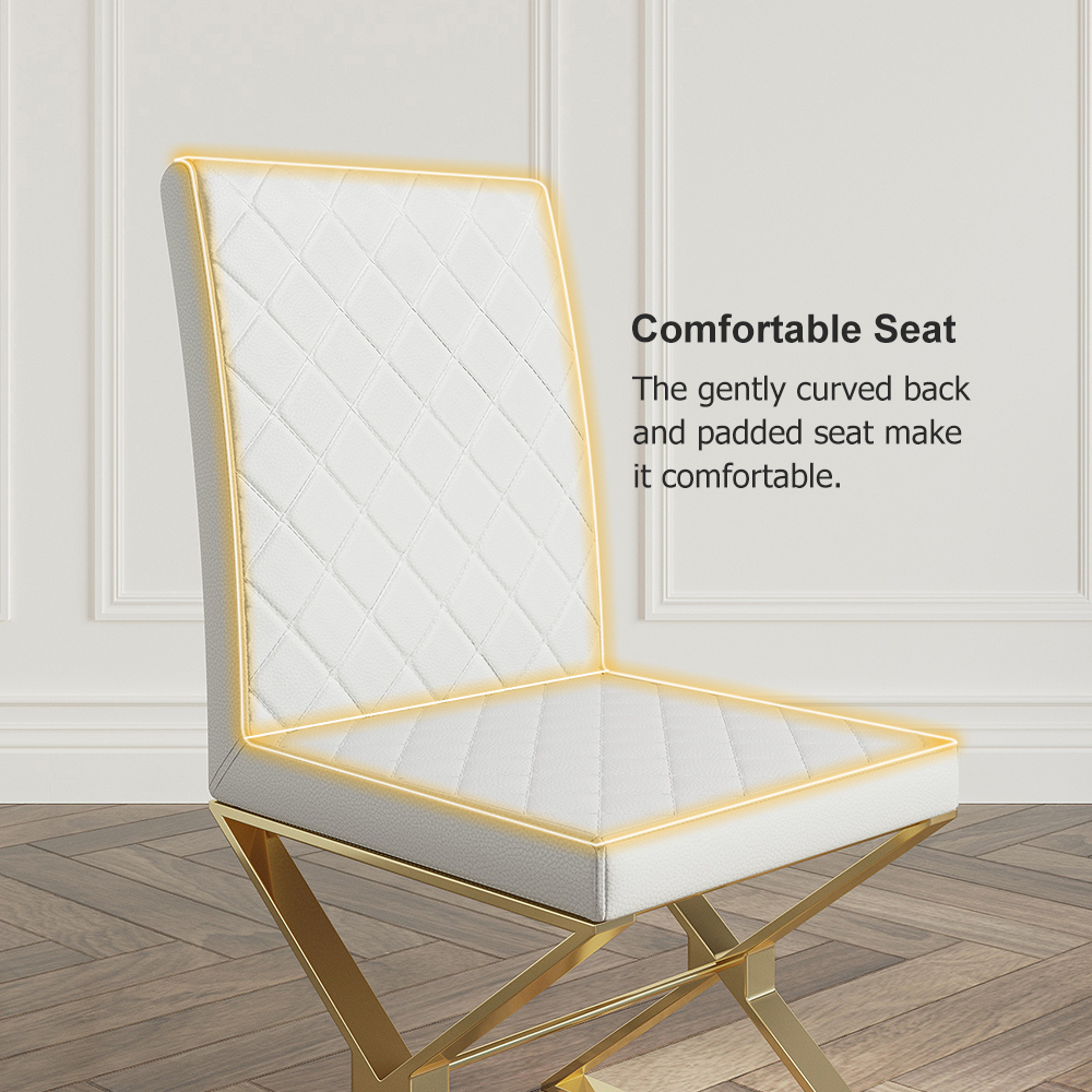 Modern White Leather Dining Room Chair Upholstered Gold Legs Set Of 2 ... inside Michelle Fabric Upholstered Chair, Gold Iron Legs, White, Vegan Leather, Sofa