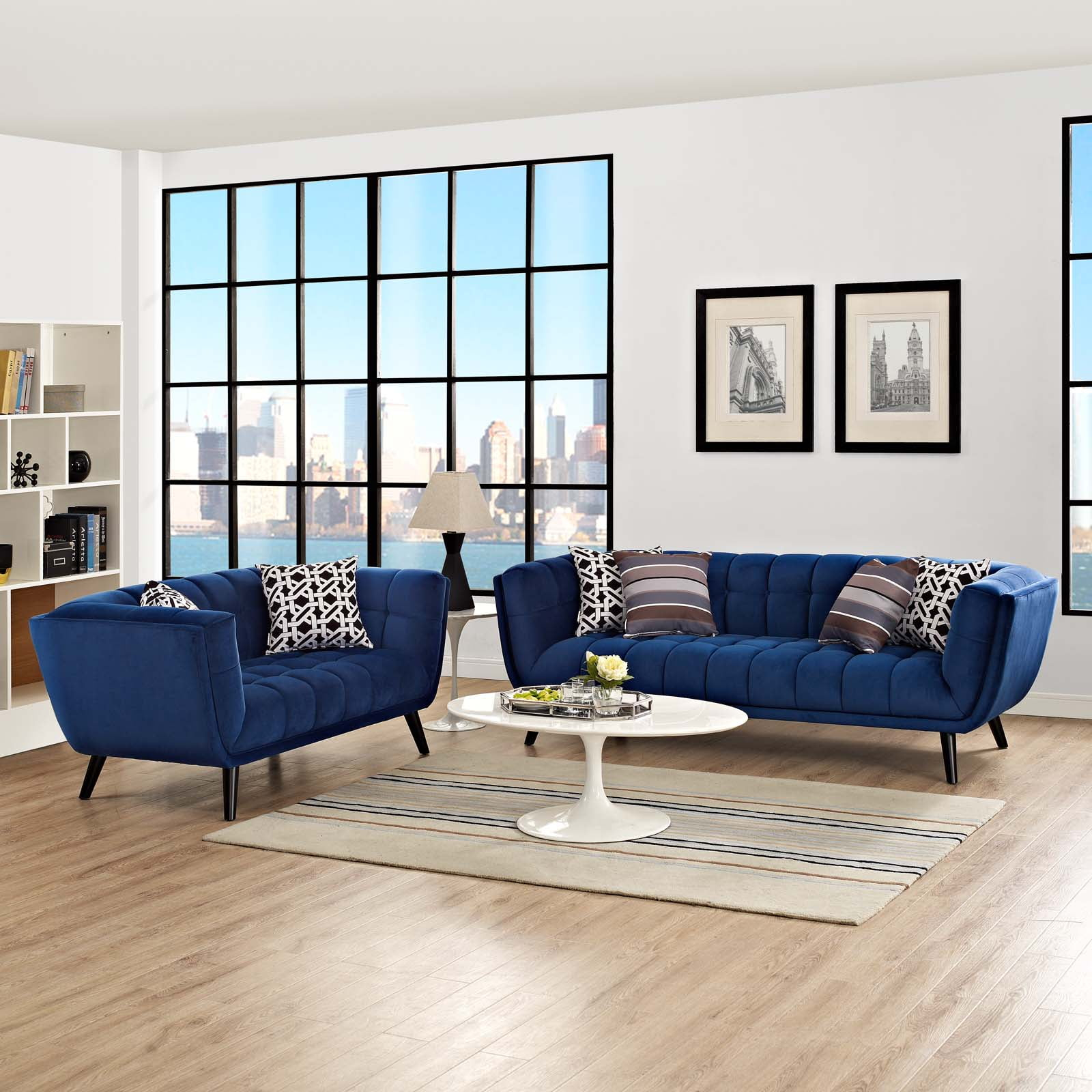 Modway Bestow 2 Piece Performance Velvet Sofa And Loveseat Set In Navy ... in The Timeless Appeal of Navy Velvet Sofas in Contemporary Interior Design