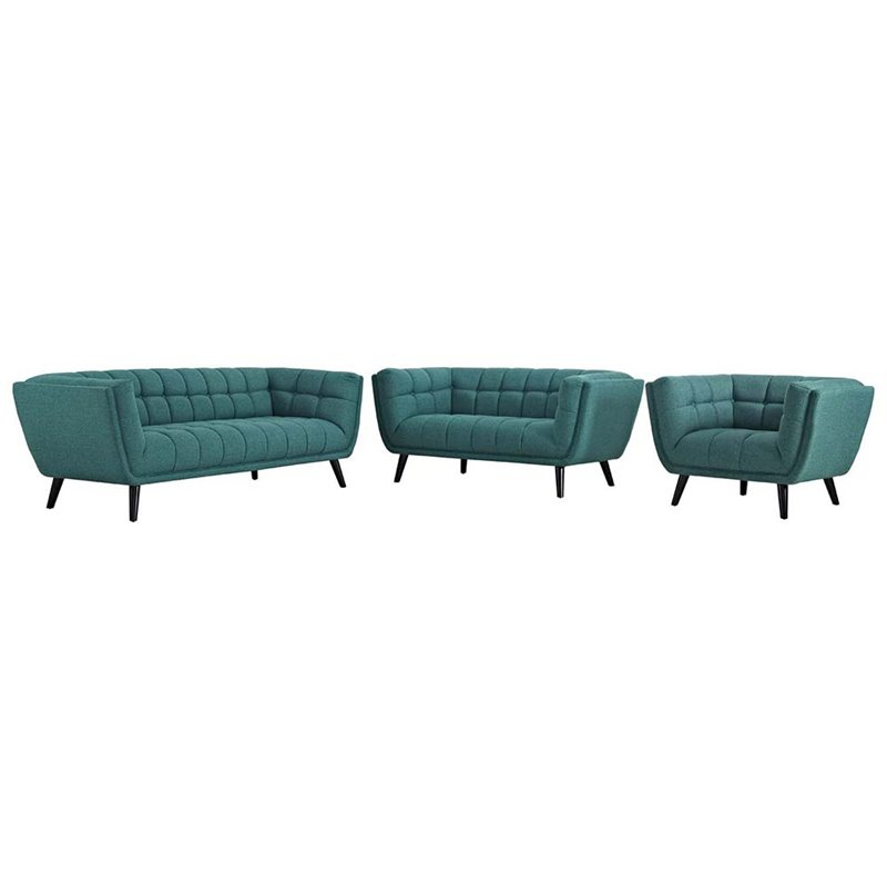 Modway Bestow 3-Piece Fabric Upholstered Sofa Set With Loveseat In Teal ... with The Art of Choosing the Right Teal Upholstered Sofa for Your Home