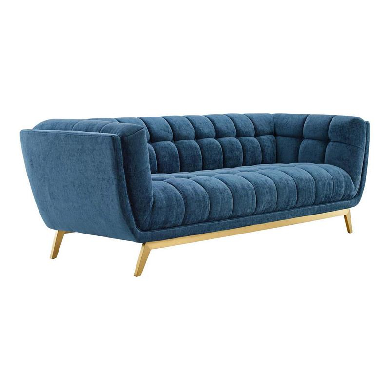 Modway Bestow Crushed Performance Modern Velvet Sofa In Navy & Gold ... intended for The Timeless Appeal of Navy Velvet Sofas in Contemporary Interior Design