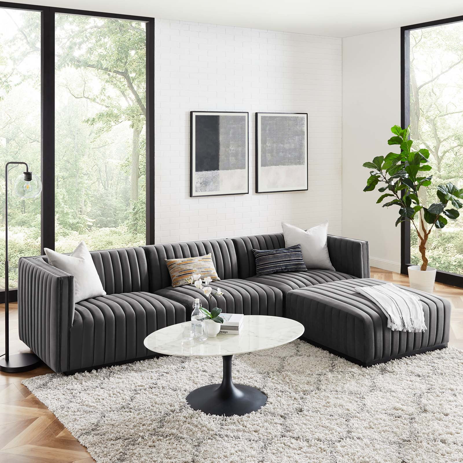 Modway Conjure Channel Tufted Performance Velvet 4-Piece Sectional In ... with regard to Understanding the Artistry Behind Tufted Velvet Upholstery