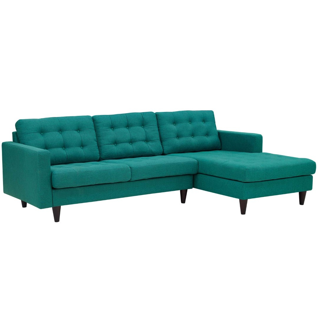 Modway Empress Right-Facing Upholstered Fabric Sectional Sofa In Teal ... in Empress Upholstered Fabric Sofa, Teal