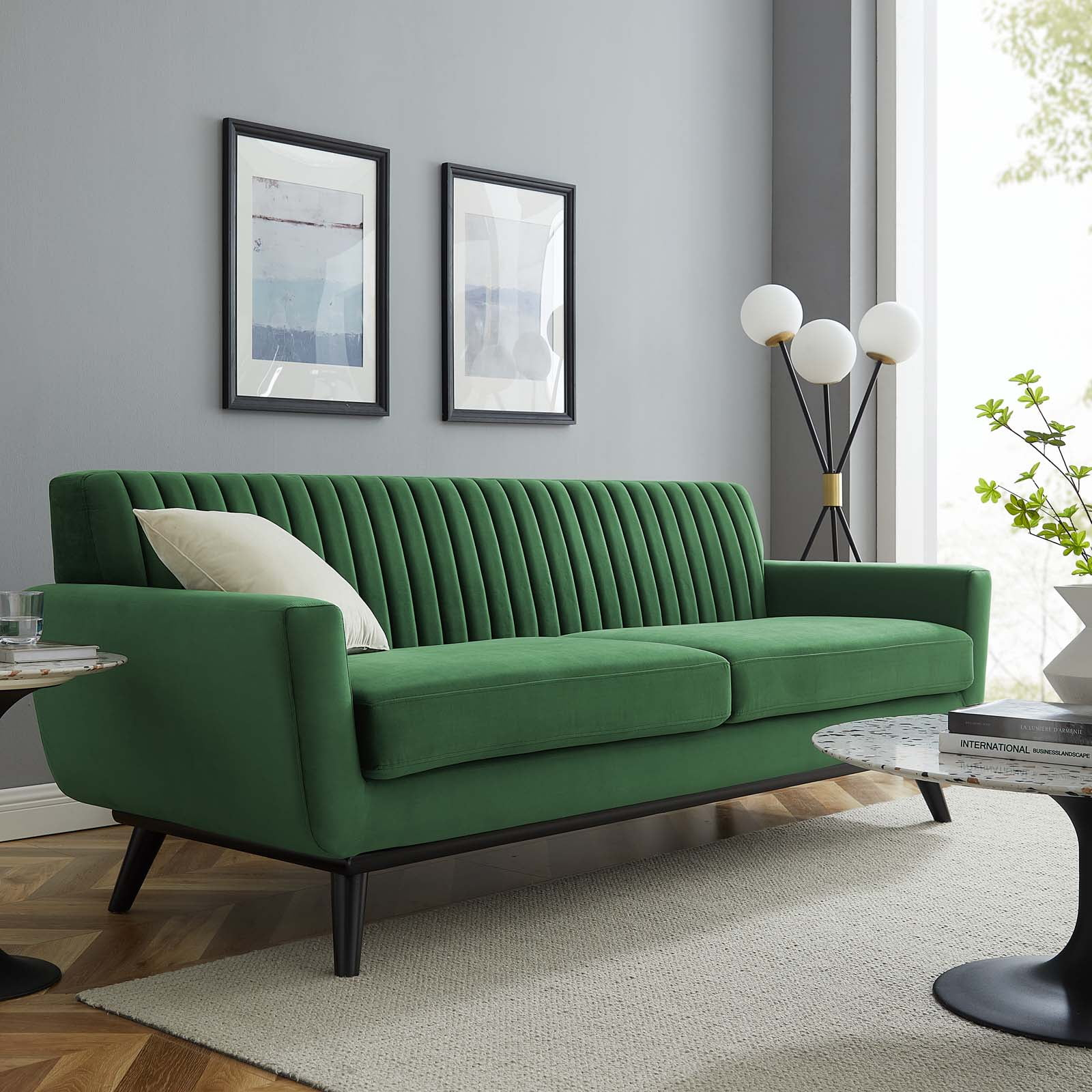 Modway Engage Channel Tufted Performance Velvet Sofa In Emerald ... in Camber Channel Tufted Performance Velvet Sofa, Emerald