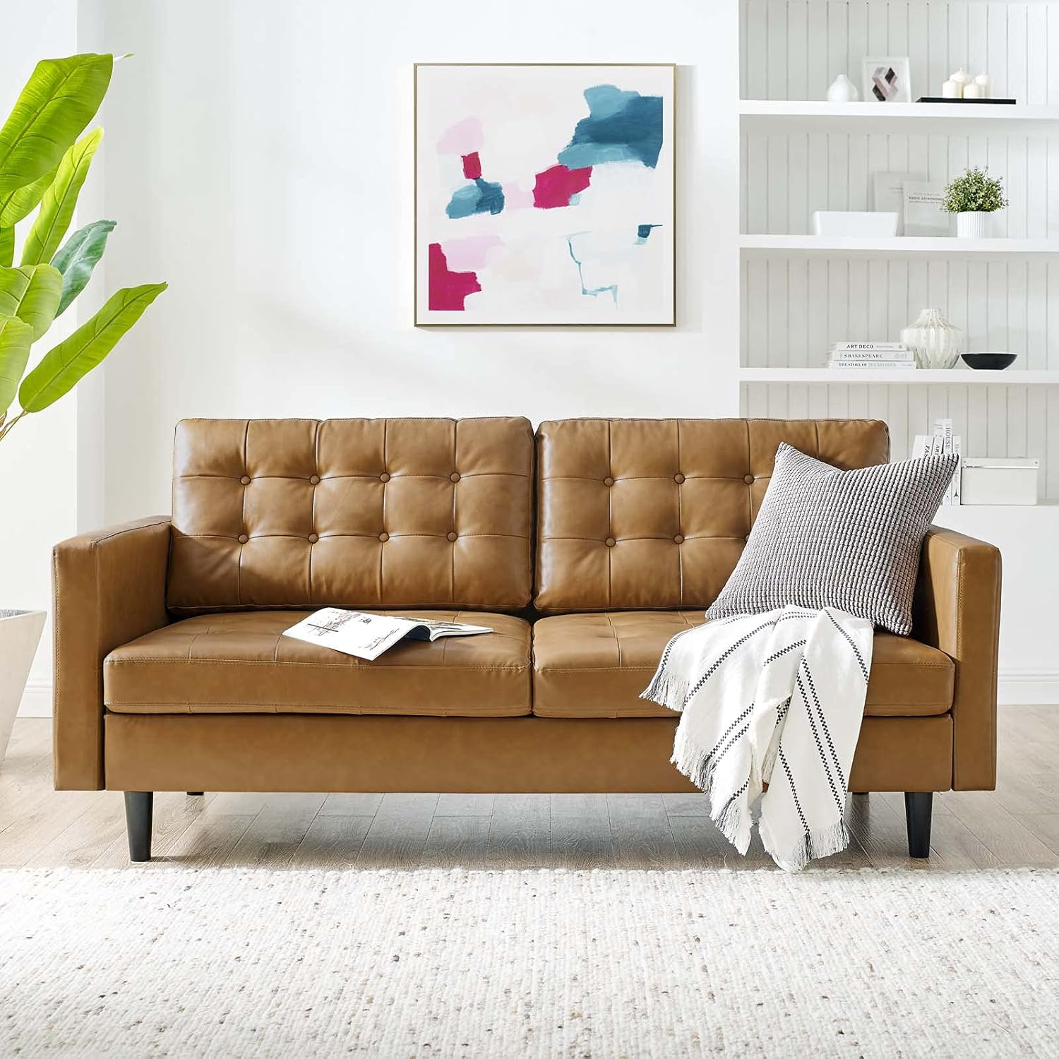 Modway Exalt Modern Style Tufted Vegan Leather Sofa In Tan Finish within Understanding the Appeal of Tan Vegan Leather Sofas in Modern Living Spaces