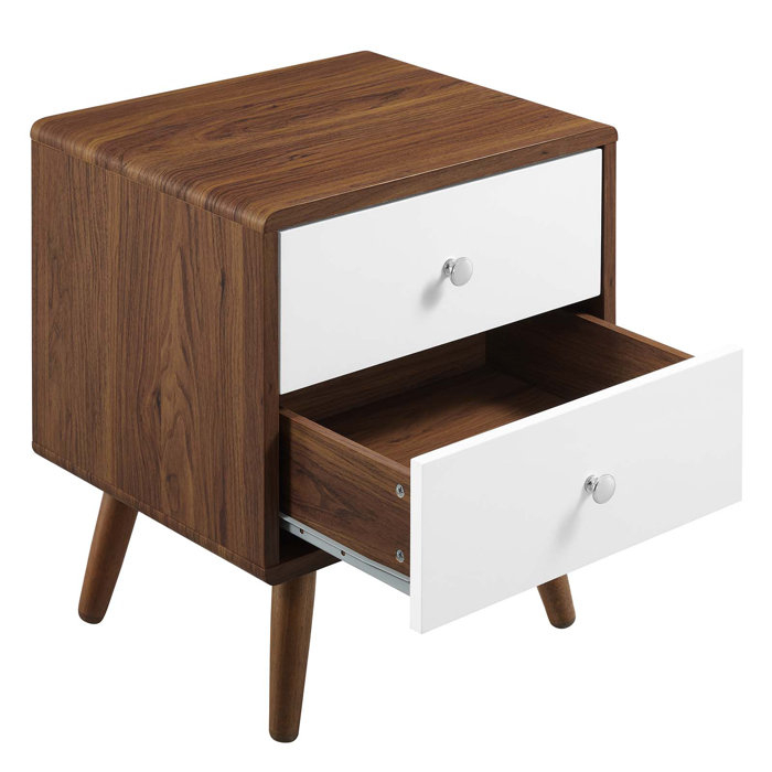 Modway Transmit Mid-Century Modern Wood Walnut White, 2-Drawer ... intended for Understanding the versatility of wall-mounted nightstands in modern bedroom design