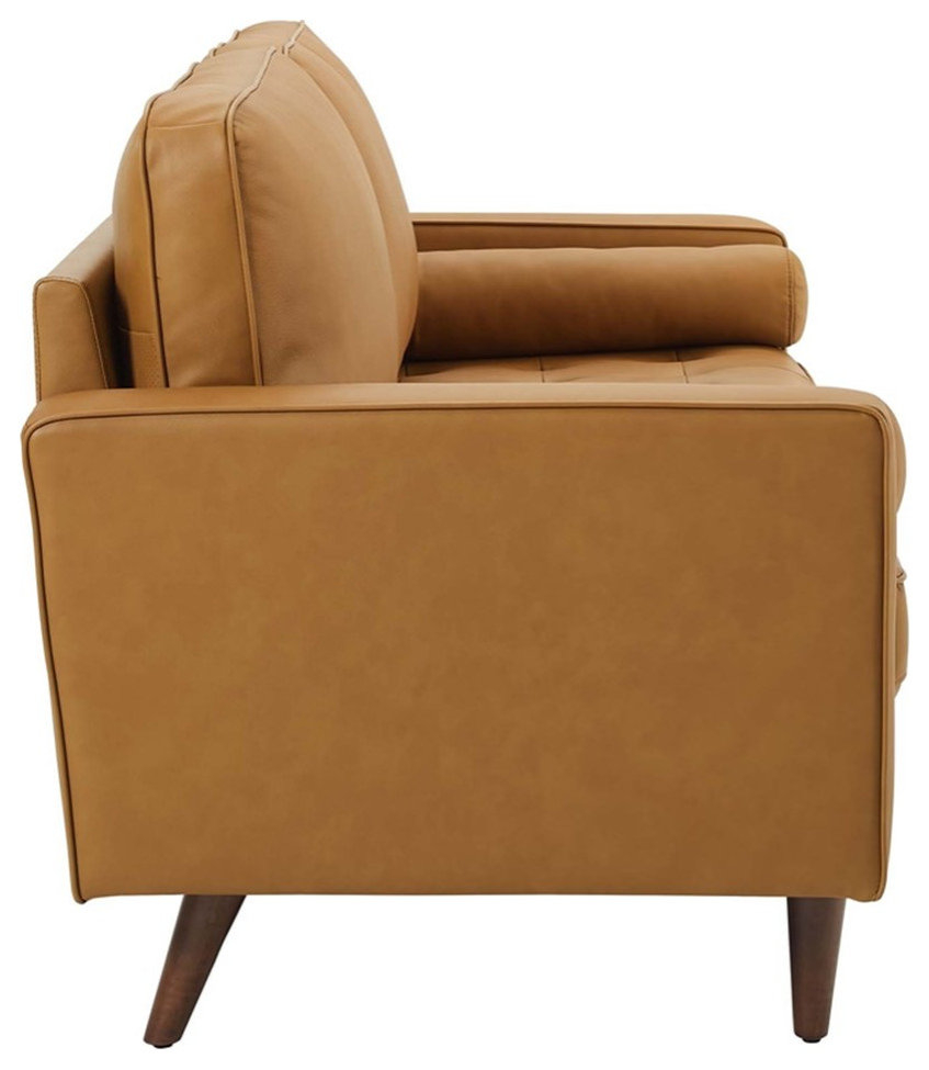 Modway Valour 73" Modern Top Grain Leather Upholstered Sofa In Tan ... pertaining to Valour Leather Sofa, Tan
