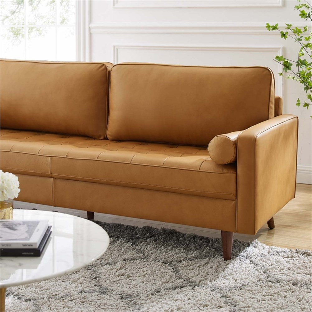 Modway Valour 81" Modern Top Grain Leather Upholstered Sofa In Tan ... with regard to Valour 88" Leather Sofa, Tan