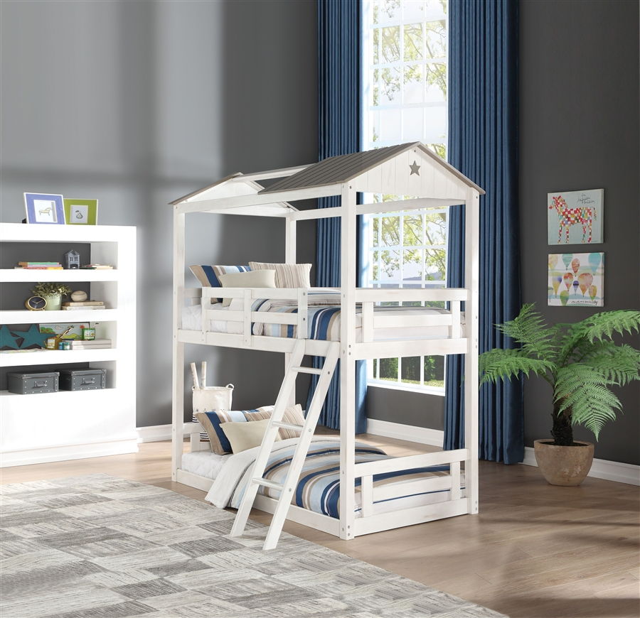 Nadine Cottage Twin/Twin Bunk Bed In Weathered White & Washed Gray ... in Acme Cedro T/T Bunk Bed, Weathered White Finish
