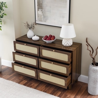 Natural Walnut 6 Drawers Dresser Tv Stand Corridor Storage Cabinet ... inside Scoot 6-Drawer Dresser, White Natural Walnut