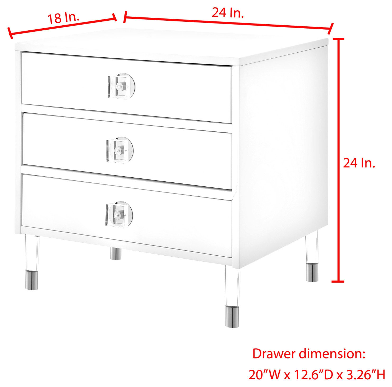 Nicole Miller Barney Nightstand High Gloss Acrylic Knob And Legs ... intended for The Psychology of Choosing Glossy Finish Hardware for Bedroom Sets